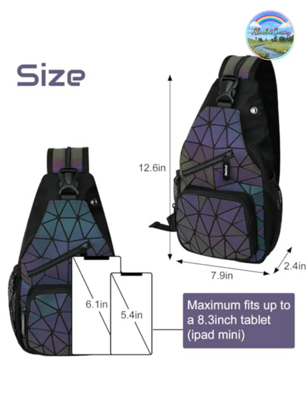 Luminous PU Leather Sling Backpack Crossbody Bag Geometric Convertible